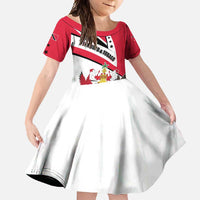 Trinidad and Tobago National Map Family Matching Off Shoulder Maxi Dress and Hawaiian Shirt with Scarlet Ibis and Coat of Arms on Red White Star Theme - Wonder Print Shop