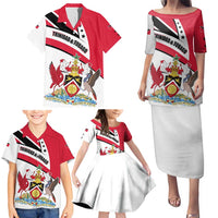 Trinidad and Tobago National Map Family Matching Puletasi and Hawaiian Shirt with Scarlet Ibis and Coat of Arms on Red White Star Theme - Wonder Print Shop