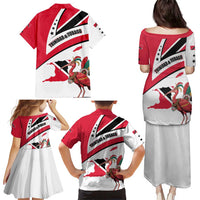 Trinidad and Tobago National Map Family Matching Puletasi and Hawaiian Shirt with Scarlet Ibis and Coat of Arms on Red White Star Theme - Wonder Print Shop