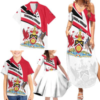 Trinidad and Tobago National Map Family Matching Summer Maxi Dress and Hawaiian Shirt with Scarlet Ibis and Coat of Arms on Red White Star Theme - Wonder Print Shop