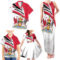 Trinidad and Tobago National Map Family Matching Tank Maxi Dress and Hawaiian Shirt with Scarlet Ibis and Coat of Arms on Red White Star Theme - Wonder Print Shop