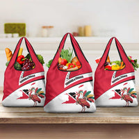 Trinidad and Tobago National Map Grocery Bag with Scarlet Ibis and Coat of Arms on Red White Star Theme - Wonder Print Shop