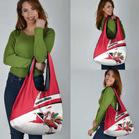 Trinidad and Tobago National Map Grocery Bag with Scarlet Ibis and Coat of Arms on Red White Star Theme - Wonder Print Shop