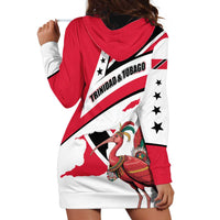 Trinidad and Tobago National Map Hoodie Dress with Scarlet Ibis and Coat of Arms on Red White Star Theme - Wonder Print Shop
