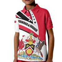 Trinidad and Tobago National Map Kid Polo Shirt with Scarlet Ibis and Coat of Arms on Red White Star Theme - Wonder Print Shop