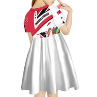 Trinidad and Tobago National Map Kid Short Sleeve Dress with Scarlet Ibis and Coat of Arms on Red White Star Theme - Wonder Print Shop