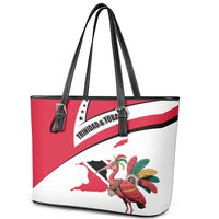 Trinidad and Tobago National Map Leather Tote Bag with Scarlet Ibis and Coat of Arms on Red White Star Theme - Wonder Print Shop