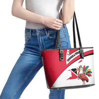 Trinidad and Tobago National Map Leather Tote Bag with Scarlet Ibis and Coat of Arms on Red White Star Theme - Wonder Print Shop