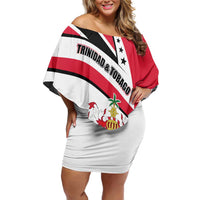 Trinidad and Tobago National Map Off Shoulder Short Dress with Scarlet Ibis and Coat of Arms on Red White Star Theme - Wonder Print Shop