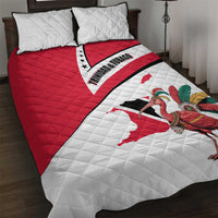 Trinidad and Tobago National Map Quilt Bed Set with Scarlet Ibis and Coat of Arms on Red White Star Theme - Wonder Print Shop