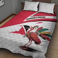Trinidad and Tobago National Map Quilt Bed Set with Scarlet Ibis and Coat of Arms on Red White Star Theme - Wonder Print Shop