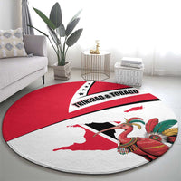 Trinidad and Tobago National Map Round Carpet with Scarlet Ibis and Coat of Arms on Red White Star Theme - Wonder Print Shop