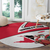 Trinidad and Tobago National Map Round Carpet with Scarlet Ibis and Coat of Arms on Red White Star Theme - Wonder Print Shop