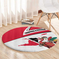 Trinidad and Tobago National Map Round Carpet with Scarlet Ibis and Coat of Arms on Red White Star Theme - Wonder Print Shop