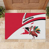 Trinidad and Tobago National Map Rubber Doormat with Scarlet Ibis and Coat of Arms on Red White Star Theme - Wonder Print Shop
