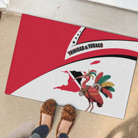 Trinidad and Tobago National Map Rubber Doormat with Scarlet Ibis and Coat of Arms on Red White Star Theme - Wonder Print Shop