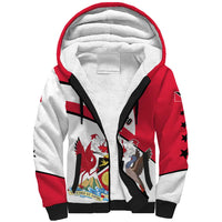 Trinidad and Tobago National Map Sherpa Hoodie with Scarlet Ibis and Coat of Arms on Red White Star Theme - Wonder Print Shop