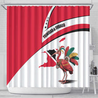 Trinidad and Tobago National Map Shower Curtain with Scarlet Ibis and Coat of Arms on Red White Star Theme - Wonder Print Shop
