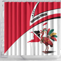 Trinidad and Tobago National Map Shower Curtain with Scarlet Ibis and Coat of Arms on Red White Star Theme - Wonder Print Shop