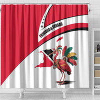 Trinidad and Tobago National Map Shower Curtain with Scarlet Ibis and Coat of Arms on Red White Star Theme - Wonder Print Shop