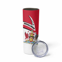 Trinidad and Tobago National Map Skinny Tumbler with Scarlet Ibis and Coat of Arms on Red White Star Theme - Wonder Print Shop