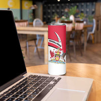 Trinidad and Tobago National Map Skinny Tumbler with Scarlet Ibis and Coat of Arms on Red White Star Theme - Wonder Print Shop