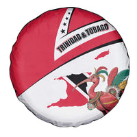 Trinidad and Tobago National Map Spare Tire Cover with Scarlet Ibis and Coat of Arms on Red White Star Theme - Wonder Print Shop