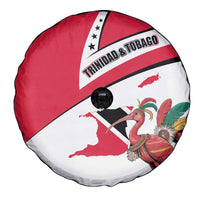 Trinidad and Tobago National Map Spare Tire Cover with Scarlet Ibis and Coat of Arms on Red White Star Theme - Wonder Print Shop