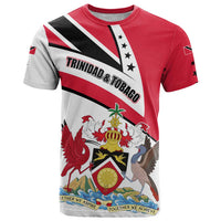 Trinidad and Tobago National Map T Shirt with Scarlet Ibis and Coat of Arms on Red White Star Theme - Wonder Print Shop