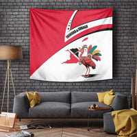 Trinidad and Tobago National Map Tapestry with Scarlet Ibis and Coat of Arms on Red White Star Theme - Wonder Print Shop