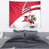 Trinidad and Tobago National Map Tapestry with Scarlet Ibis and Coat of Arms on Red White Star Theme - Wonder Print Shop