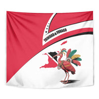 Trinidad and Tobago National Map Tapestry with Scarlet Ibis and Coat of Arms on Red White Star Theme - Wonder Print Shop