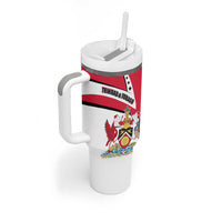 Trinidad and Tobago National Map Tumbler With Handle with Scarlet Ibis and Coat of Arms on Red White Star Theme - Wonder Print Shop