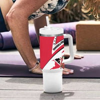 Trinidad and Tobago National Map Tumbler With Handle with Scarlet Ibis and Coat of Arms on Red White Star Theme - Wonder Print Shop