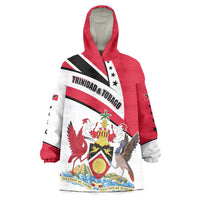 Trinidad and Tobago National Map Wearable Blanket Hoodie with Scarlet Ibis and Coat of Arms on Red White Star Theme - Wonder Print Shop