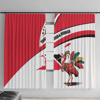 Trinidad and Tobago National Map Window Curtain with Scarlet Ibis and Coat of Arms on Red White Star Theme - Wonder Print Shop