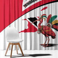 Trinidad and Tobago National Map Window Curtain with Scarlet Ibis and Coat of Arms on Red White Star Theme - Wonder Print Shop