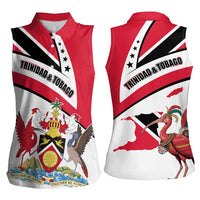 Trinidad and Tobago National Map Women Sleeveless Polo Shirt with Scarlet Ibis and Coat of Arms on Red White Star Theme - Wonder Print Shop