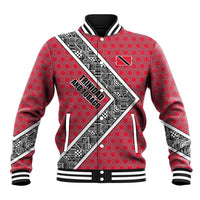 Trinidad and Tobago Flamingos Sunset Baseball Jacket with Tribal Masks and Red Star Pattern - Wonder Print Shop