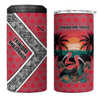 Trinidad and Tobago Flamingos Sunset 4 in 1 Can Cooler Tumbler with Tribal Masks and Red Star Pattern - Wonder Print Shop