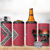 Trinidad and Tobago Flamingos Sunset 4 in 1 Can Cooler Tumbler with Tribal Masks and Red Star Pattern - Wonder Print Shop