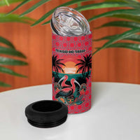 Trinidad and Tobago Flamingos Sunset 4 in 1 Can Cooler Tumbler with Tribal Masks and Red Star Pattern - Wonder Print Shop