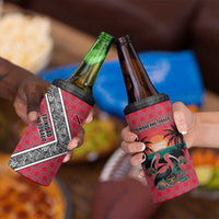 Trinidad and Tobago Flamingos Sunset 4 in 1 Can Cooler Tumbler with Tribal Masks and Red Star Pattern - Wonder Print Shop