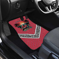 Trinidad and Tobago Flamingos Sunset Car Mats with Tribal Masks and Red Star Pattern - Wonder Print Shop
