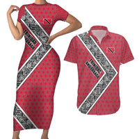 Trinidad and Tobago Flamingos Sunset Couples Matching Short Sleeve Bodycon Dress and Hawaiian Shirt with Tribal Masks and Red Star Pattern - Wonder Print Shop