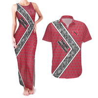 Trinidad and Tobago Flamingos Sunset Couples Matching Tank Maxi Dress and Hawaiian Shirt with Tribal Masks and Red Star Pattern - Wonder Print Shop