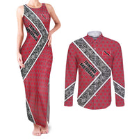 Trinidad and Tobago Flamingos Sunset Couples Matching Tank Maxi Dress and Long Sleeve Button Shirt with Tribal Masks and Red Star Pattern - Wonder Print Shop