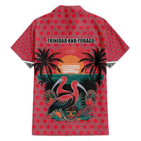 Trinidad and Tobago Flamingos Sunset Family Matching Long Sleeve Bodycon Dress and Hawaiian Shirt with Tribal Masks and Red Star Pattern - Wonder Print Shop