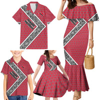 Trinidad and Tobago Flamingos Sunset Family Matching Mermaid Dress and Hawaiian Shirt with Tribal Masks and Red Star Pattern - Wonder Print Shop