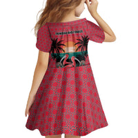 Trinidad and Tobago Flamingos Sunset Family Matching Off The Shoulder Long Sleeve Dress and Hawaiian Shirt with Tribal Masks and Red Star Pattern - Wonder Print Shop